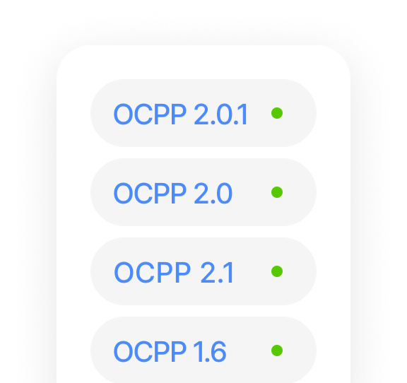 Поддерживаемые версии OCPP: 2.0.1, 2.0, 2.1, 1.6